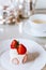 Creamy rich Strawberry shortcake on white dish