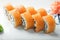 Creamy salmon roll closeup