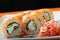 Creamy salmon sushi closeup