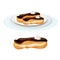 Creamy soft delicious eclair covered with chocolate on plate