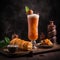 Creamy and sweet Thai Iced Tea with sweet pastries on a table