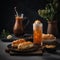 Creamy and sweet Thai Iced Tea with sweet pastries on a table