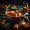 Creamy Tomato Soup with Croutons and Basil