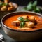 Creamy Tomato Soup with Croutons and Basil