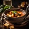 Creamy Tomato Soup with Croutons and Basil
