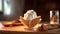 Creamy Vanilla Ice Cream in Fresh Waffle Cone on Wooden Countertop during Evening