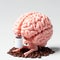 Create a 3D plastic model of a brain and coffee, the other half being a computer. The concept of coffee and brain function