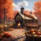 create a cozy thanksgiving scene with a family gathered around a fireplace surrounded by fall decor