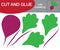 Create the image of beet vegetable using scissors and glue. Educational game for children. Vector illustration.