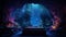 Create an immersive underwater cave luxury neon bedroom with bioluminescent sea creatures, neon coral, and a bed surrounded by a