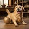 Create A Lifelike 3d Image Of A Happy Golden Retriever Playing With Owners