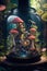 Create a mesmerizing and highly detailed depiction of a majestic mushroom jungle