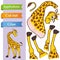 Create paper application the cartoon fun Giraffe. Use scissors cut parts of Giraffe and glue on paper. Education logic game