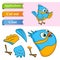 Create paper application the cartoon fun Parrot. Use scissors cut parts of Bird and glue on the paper. Education logic game