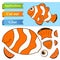 Create paper application the cartoon funny Clown Fish. Use scissors cut parts of Fish and glue on paper. Education logic game