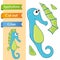 Create paper application the cartoon funny Sea Horse. Use scissors cut parts of Fish and glue on paper. Education logic game