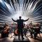 Create a portrait of a conductor leading an orchestra in a powerful performance3