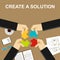 Create a solution illustration. Making a solution concept. Business people with puzzle pieces. Flat design illustration concepts