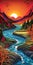 Create A Surreal 3d Paper Quilling Painting Of A Cascading River At Sunset In The Alps