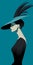Create Tex Avery-style Image Of Christy Turlington In Blue Dress And Feathered Hat