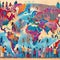 Create a vibrant, detailed illustration of a world map with a diverse population of people celebrating World Population Day.