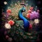 Create a visually striking image of a resplendent peacock displaying its magnificent plumage in full bloom by AI generated