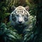 Create a vivid image of a majestic white tiger prowling through a dense jungle by AI generated