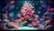 Create a whimsical underwater Christmas world with a coral reef tree decorated with marine-themed ornaments and colorful fish