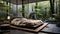 Create a zen-inspired luxury bedroom with a Japanese-style platform bed, minimalist decor, and a tranquil indoor garden