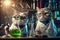 Created with Generative AI technology. Animal cats scientist making tests in lab