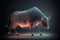 Created with Generative AI technology. Bull with finance info on background.