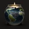 Created with Generative AI technology. candle in form of earth planet.