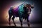 Created with Generative AI technology. Creative happy bull animal in disco clothes dancing
