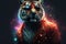 Created with Generative AI technology. Creative happy tiger animal in disco clothes dancing