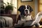 Created with Generative AI technology. dog reading the newspaper