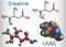 Creatine molecule. Structural chemical formula and molecule mode