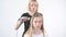 Creating professional hairdresser curls on her hair