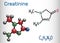 Creatinine molecule. Structural chemical formula and molecule mo