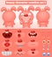 Creation set of cartoon emoticon pink bunny character