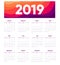 Creative 2019 design calendar on modern background. Portrait oriantation. Vector design template with abstract header