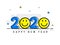 Creative 2020 text with smiley emoji on white background.