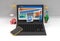 Creative 3D Render Mobile Mockup with Laptop web development banner, marketing material, presentation, online advertising