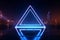 Creative 3D rendering Glowing neon rhombus on a reflective blue banner