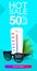 Creative 3d vertical banner of sunglasses with a thermometer showing a hot sale. Discount banner. Sale banner. Modern