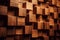 Creative 3d wooden wall surface with square tiles texture cubes brown background