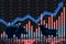 Creative abstract bearish and bullish forex chart on blurry background. Stock market exchange and financial analysis.