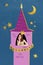 Creative abstract template collage of funny funky dreamy cute princess halloween garland text sit castle tower party