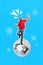 Creative abstract template collage of funny funky young man raise fists dancing bright retro vintage disco ball have fun