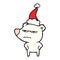 A creative angry bear polar line drawing of a wearing santa hat