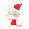 A creative angry wolf flat color illustration of a wearing santa hat